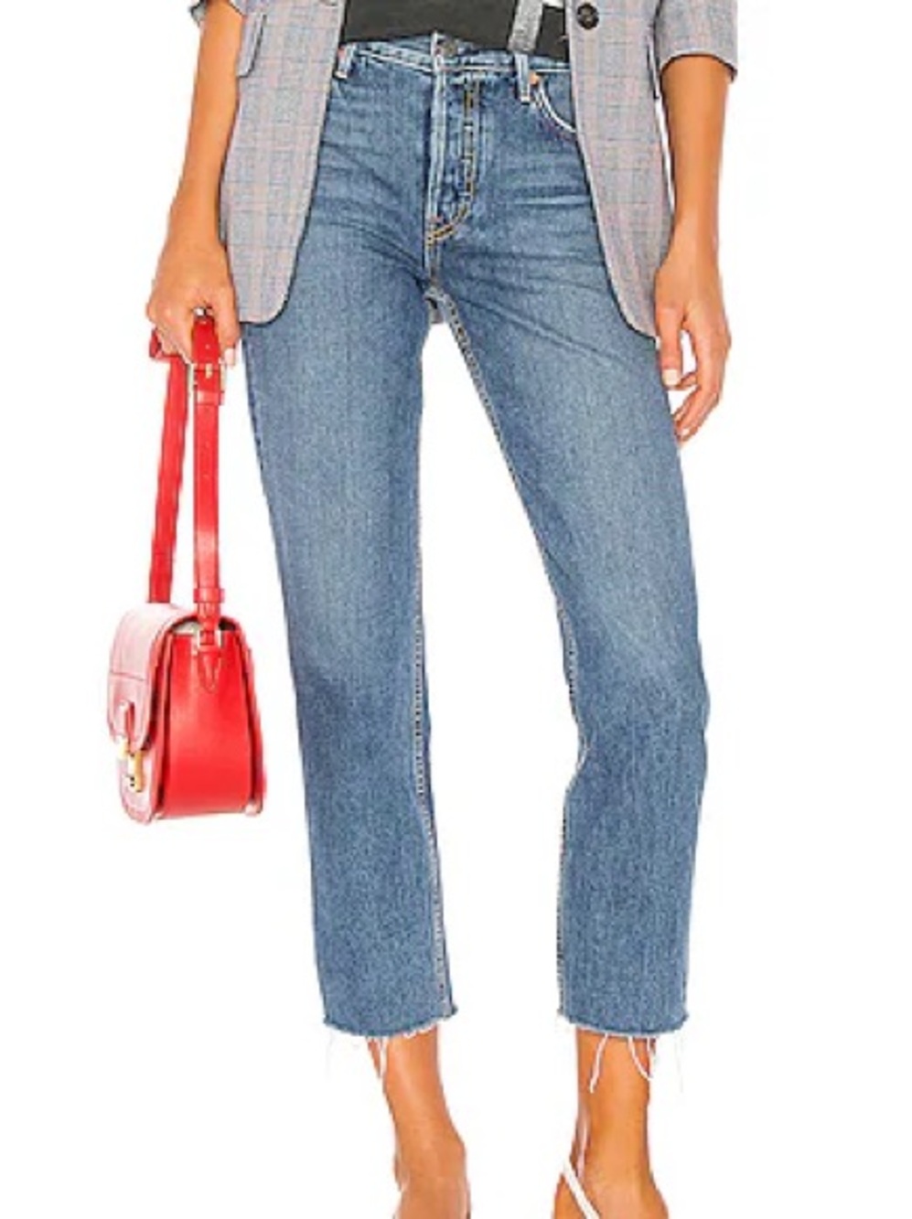GRLFRND Helena Straight Leg Button Fly Jeans Raw Hem in Bandera